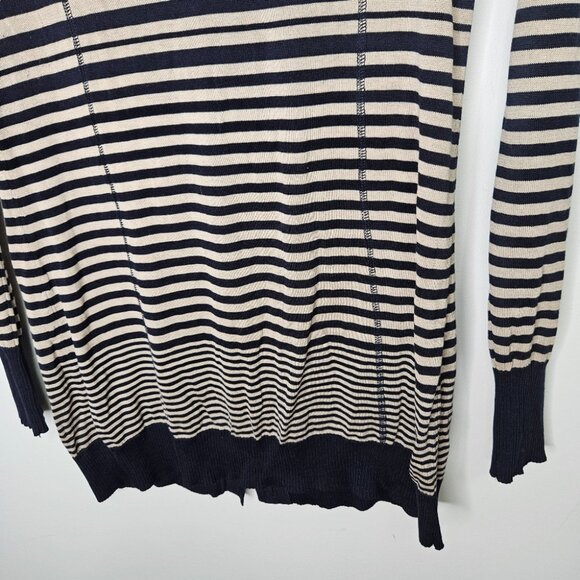 Max Mara Weekend Silk Cardigan Sz L Button Front Striped Navy Blue Beige - Picture 10 of 11